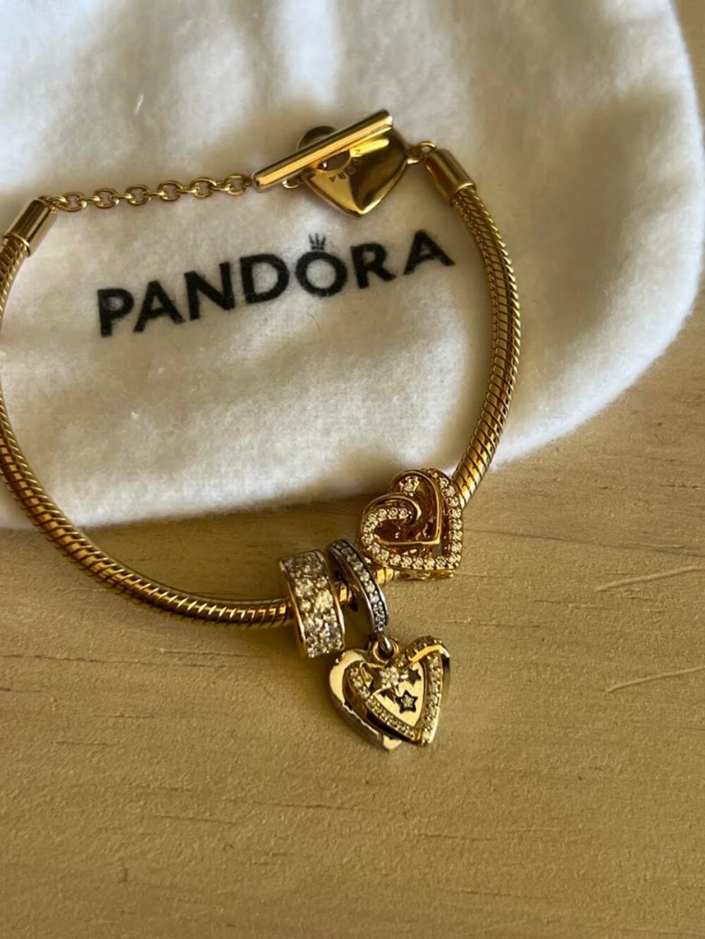 Authentic Pandora Moments Heart T-Bar Snake Chain Bracelet